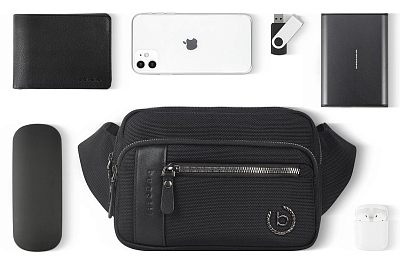 Сумка на пояс BUGATTI Nero, чёрная, нейлон 1680D/кожа, 20,5х6х15 см