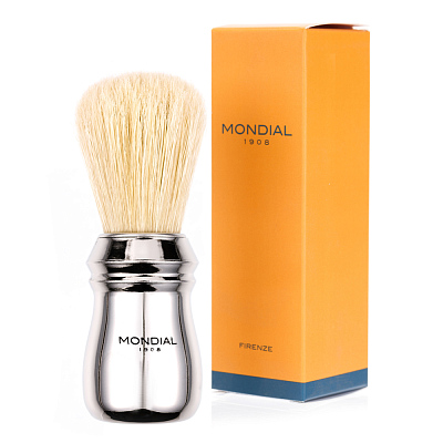 Помазок для бритья Mondial, пластик, свиной ворс, рукоять - серебристый цвет