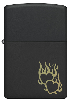Зажигалка ZIPPO Fire Heart с покрытием Black Matte, латунь/сталь, черная, матовая, 38x13x57 мм