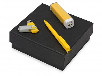 Подарочный набор On-the-go с флешкой, ручкой и зарядным устройством (Желтый)