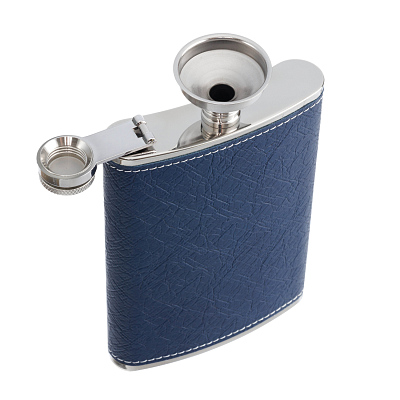 Набор S.Quire фляга 0,24 л, 4 стопки, воронка, сталь, искусственная кожа, синий