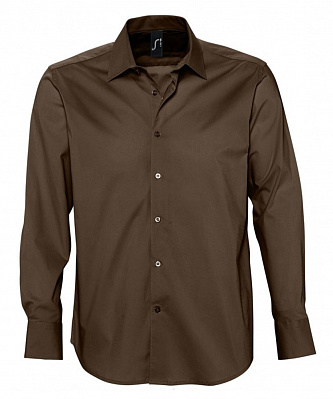 Рубашка мужская с длинным рукавом Brighton, темно-коричневая (Коричневый)