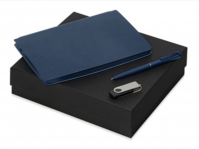 Подарочный набор Notepeno с блокнотом А5, флешкой и ручкой (Блокнот- темно-синий, флешка- черный/серебристый, ручка- красный/черный)