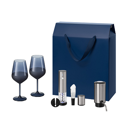 Подарочный набор Sapphire, Vintaro, Dante (2 бокала + набор для вина + аэратор) (Синий, серебряный)