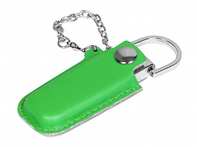 USB 2.0- флешка на 32 Гб в массивном корпусе с кожаным чехлом (Зеленый/серебристый)
