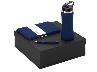 Подарочный набор Color it с блокнотом, металлической ручкой и бутылкой (Тёмно-синий)