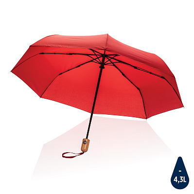 Автоматический зонт Impact из RPET AWARE™ с бамбуковой рукояткой, d94 см (Красный;)