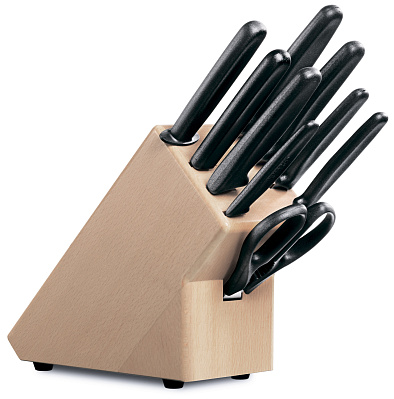 Набор из 9 столовых приборов VICTORINOX: 6 ножей вилка д/мяса ножницы мусат в буковой подставке