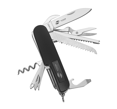 Нож перочинный Stinger, 90 мм, 11 функций, материал рукояти: АБС-пластик (чёрный) (Черный)