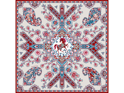Платок Кавказский скакун (Бордовый, голубой, бежевый)