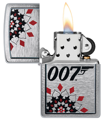 Зажигалка ZIPPO James Bond™ с покрытием Brushed Chrome, латунь/сталь, серебристая, 38x13x57 мм