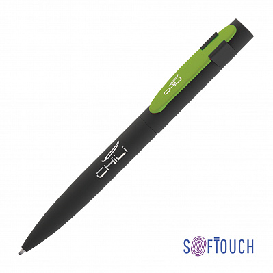 Ручка шариковая "Lip", покрытие soft touch  (Черный с зеленым яблоком)