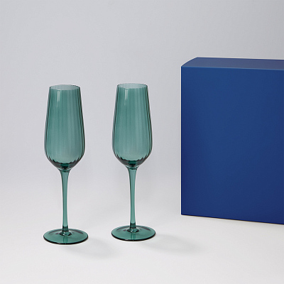 Подарочный набор 2 бокала для шампанского Capri в синей коробке (Зеленый, синий)