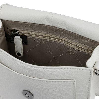 Сумка через плечо женская BUGATTI Elsa, белая, воловья кожа/полиэстер, 18,5х8,5х14,5 см