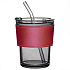 Стакан стеклянный с трубочкой и капхолдером Karamel, бордовый-S - Фото 1