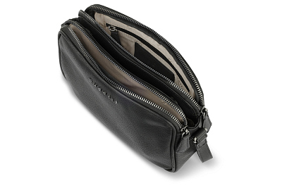 Сумка кросс-боди женская BUGATTI Bella, чёрная, воловья кожа/полиэстер, 22х6х15,5 см