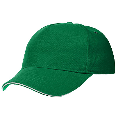 Бейсболка Classic, ярко-зеленая с белым кантом (Зеленый)