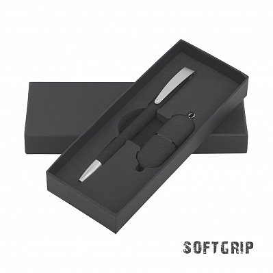 Набор ручка + флеш-карта 16 Гб в футляре, покрытие soft grip  (Черный)