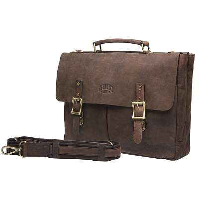 Сумка KLONDIKE «Barry», натуральная кожа в темно-коричневом цвете, 40 х 31 х 10 см