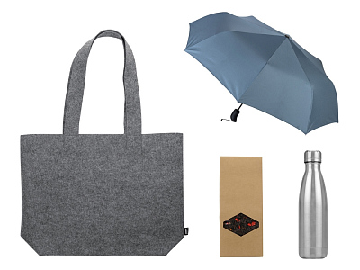 Подарочный набор с зонтом и термобутылкой в шопере (Голубой)