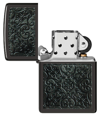 Зажигалка ZIPPO Pattern с покрытием High Polish Black, латунь/сталь, черная, глянцевая, 38x13x57 мм