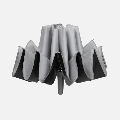 Зонт обратного сложения с ручкой-карабином Foldberry, серый