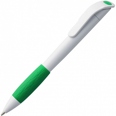 Ручка шариковая Grip, белая с зеленым (Зеленый)