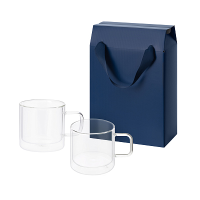 Подарочный набор 2 стеклянные кружки Luna в коробке-пакете (Прозрачный, синий)