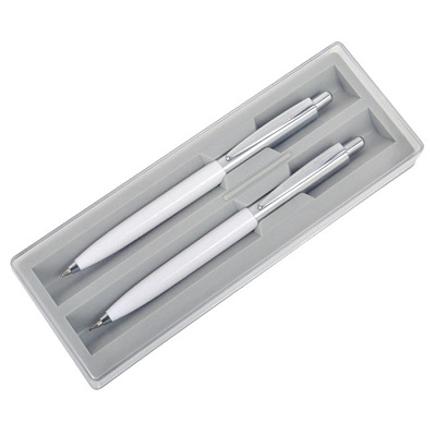 BUSINESS SET, набор: ручка шариковая и карандаш механический в футляре (Белый, серебристый)