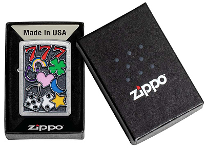 Зажигалка ZIPPO All Luck с покрытием Street Chrome, латунь/сталь, серебристая, 38x13x57 мм