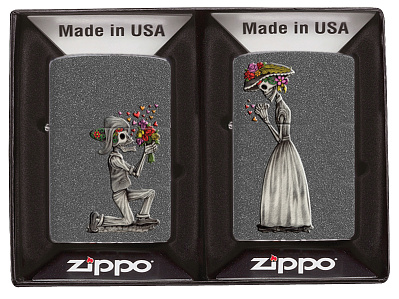 Набор ZIPPO Влюбленные зомби из двух зажигалок с покрытием Iron Stone™, серые, матовые (Серый)
