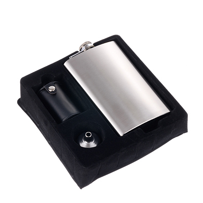 Набор S.Quire фляга серебристая 0,27 л, 4 стопки, воронка из стали, чехол из искусственная кожи