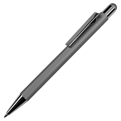 Ручка шариковая FACTOR COLOR со стилусом , металл, пластик, софт-покрытие (Серый)