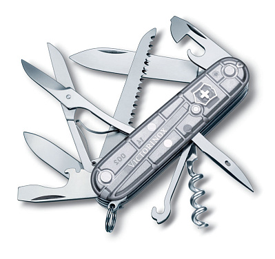 Нож перочинный VICTORINOX Huntsman, 91 мм, 15 функций, полупрозрачный серебристый (Серебристый)