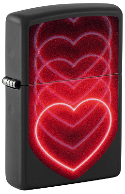 Зажигалка ZIPPO Hearts Design с покрытием Black Light, латунь/сталь, черная, матовая, 38x13x57 мм