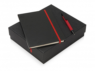 Подарочный набор Jacque с ручкой-подставкой и блокнотом А5 (Черный, красный)