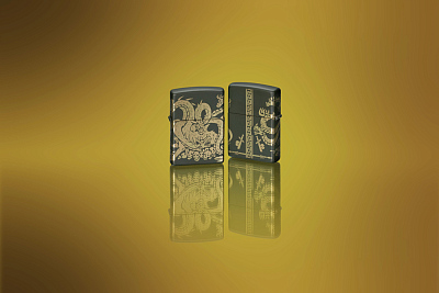 Зажигалка ZIPPO Dragon Design с покрытием Green Matte, латунь/сталь, зеленая, матовая, 38x13x57 мм