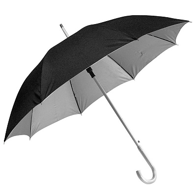 Зонт-трость SILVER, пластиковая ручка, полуавтомат (Черный, серебристый)