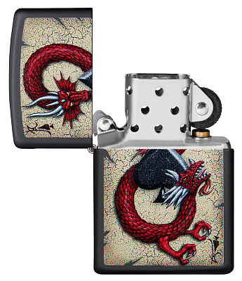 Зажигалка ZIPPO Dragon Ace с покрытием Black Matte, латунь/сталь, чёрная, матовая, 38x13x57 мм