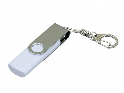 USB 2.0- флешка на 16 Гб с поворотным механизмом и дополнительным разъемом Micro USB (Белый/серебристый)
