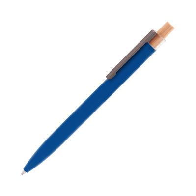 Ручка шариковая "Matt" из переработанного алюминия и пластика, с кнопкой из бамбука  (Синий)