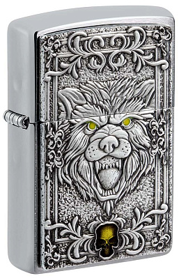 Зажигалка ZIPPO Wolf Emblem с покрытием Brushed Chrome, латунь/сталь, серебристая, 36x13x57 мм (Серебристый)