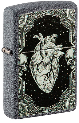 Зажигалка ZIPPO Heart Design с покрытием Iron Stone, латунь/сталь, серая, 38x13x57 мм (Серый)