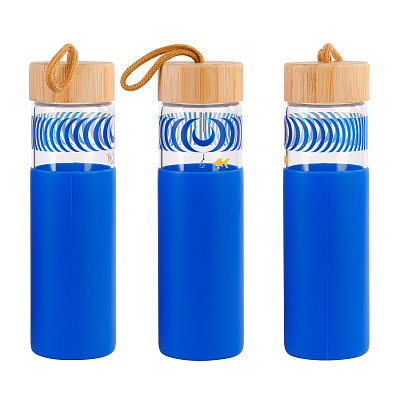 Бутылка для воды "Wellness" в силиконовом чехле, синий