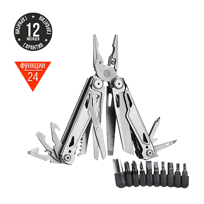 Мультитул Ganzo G303 24 в 1 серебро с полноразмерными ножницами