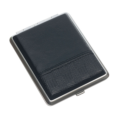 Портсигар S.Quire, сталь+натуральная кожа  цвет с рисунком, 74*95*18 мм (Черный)