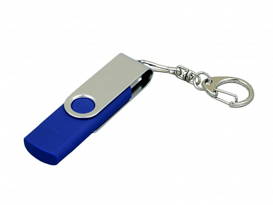 USB 2.0- флешка на 32 Гб с поворотным механизмом и дополнительным разъемом Micro USB (Синий/серебристый)