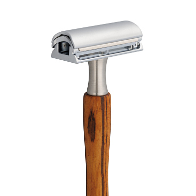 Станок Т-образный для бритья ERBE с двумя лезвиями, нержавеющая сталь, зебрано, хромированное покрытие, коричневый цвет, в картонной коробке