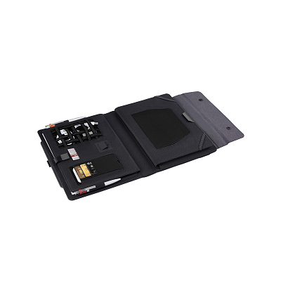 Мобильный офис с беспроводным зарядным устройством 5000 mAh, серый с черным