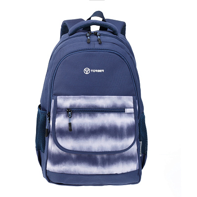 Рюкзак TORBER CLASS X, темно-синий с орнаментом, 45 x 30 x 18 см + Мешок для сменной обуви в подарок (Синий)